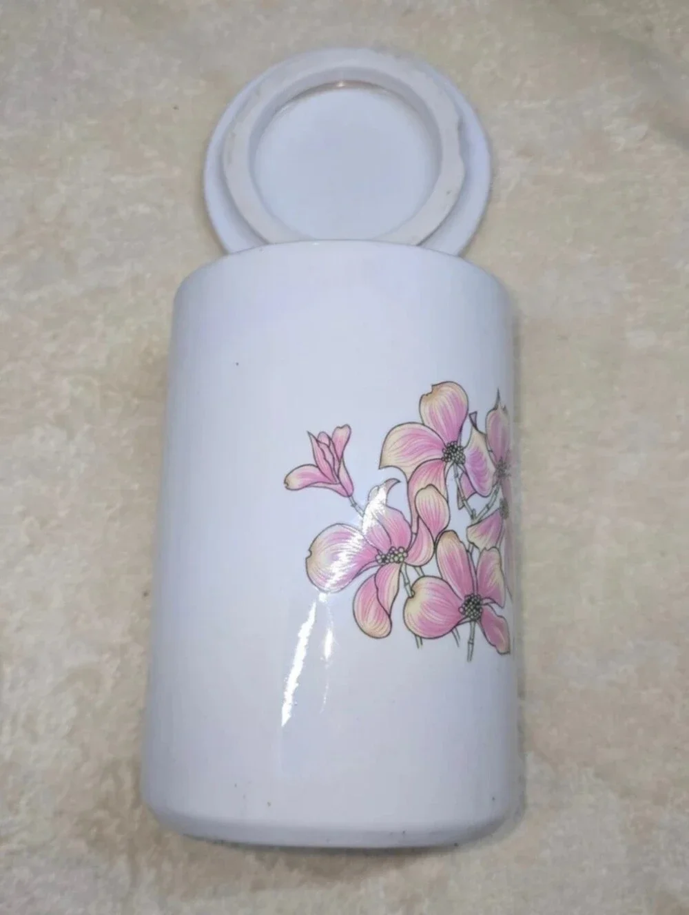 Vintage Home Essentials Ceramic Cylindrical Cookie Jar White Floral